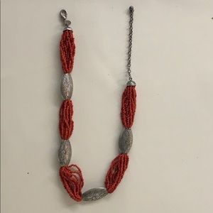 Multi strand red seed bead necklace
